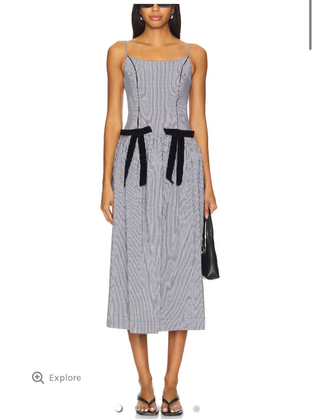 Midi Slip Dress with Contrast Velvet Ties - Black & White